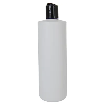 16 oz. White HDPE Cylindrical Sample Bottle with 24/410 Black Disc-Top Dispensing Cap