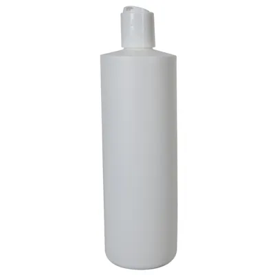 16 oz. White HDPE Cylindrical Sample Bottle with 24/410 White Disc-Top Dispensing Cap