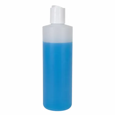 16 oz. Natural HDPE Flame-Treated Cylindrical Sample Bottle with 28/410 White Disc-Top Dispensing Cap