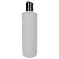 16 oz. White HDPE Cylindrical Sample Bottle with 28/410 Black Disc-Top Dispensing Cap
