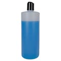 32 oz. Natural HDPE Flame-Treated Cylindrical Sample Bottle with 28/410 Black Disc-Top Dispensing Cap