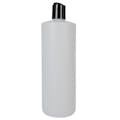 32 oz. White HDPE Cylindrical Sample Bottle with 28/410 Black Disc-Top Dispensing Cap