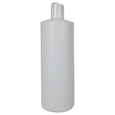 32 oz. White HDPE Cylindrical Sample Bottle with 28/410 White Disc-Top Dispensing Cap