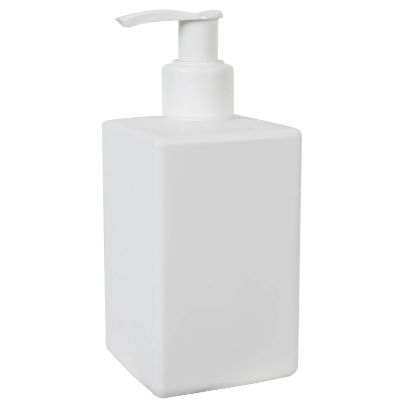 10 oz. White HDPE Square Bottle with 24/410 White Smooth Lock-Up Lotion Pump