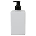 10 oz. White HDPE Square Bottle with 24/410 Black Smooth Lock-Up Lotion Pump