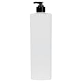 32 oz. White HDPE Square Bottle with 28/410 Black Smooth Lock-Down Lotion Pump