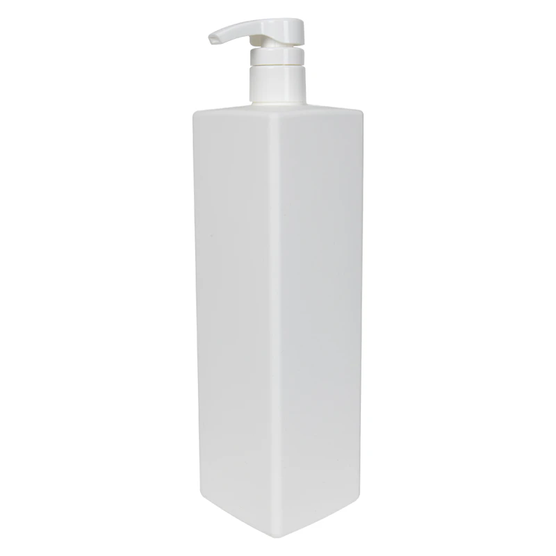 32 oz. White HDPE Square Bottle with 28/410 White Smooth Lock-Down Showerproof Pump