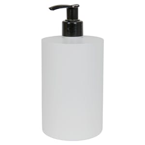 17 oz. White HDPE Squat Cylindrical Straight Bottom Bottle with 24/410 Black Smooth Lock-Up Lotion Pump