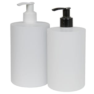 HDPE Squat Cylindrical Bottles with Dispensing Pumps