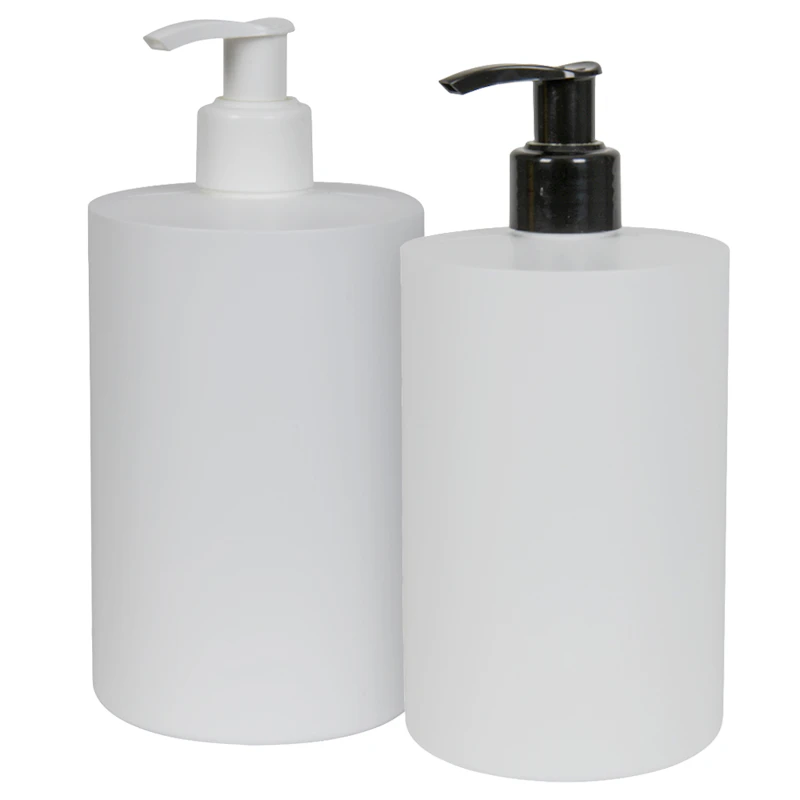 HDPE Squat Cylindrical Bottles with Dispensing Pumps