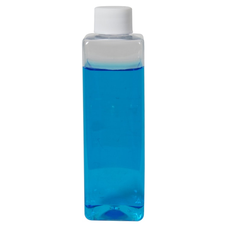 4 oz. Clear PET Square Bottle with 20/410 White Ribbed Cap with F217 Liner