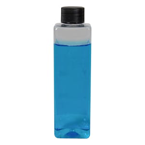 4 oz. Clear PET Square Bottle with 20/410 Black Ribbed Cap with F217 Liner