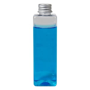 4 oz. Clear PET Square Bottle with 20/410 Brushed Silver Aluminum Cap with Foam Liner