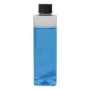 8 oz. Clear PET Square Bottle with 24/410 Black Ribbed Cap with F217 Liner