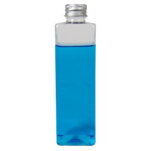 8 oz. Clear PET Square Bottle with 20/410 Brushed Silver Aluminum Cap with Foam Liner