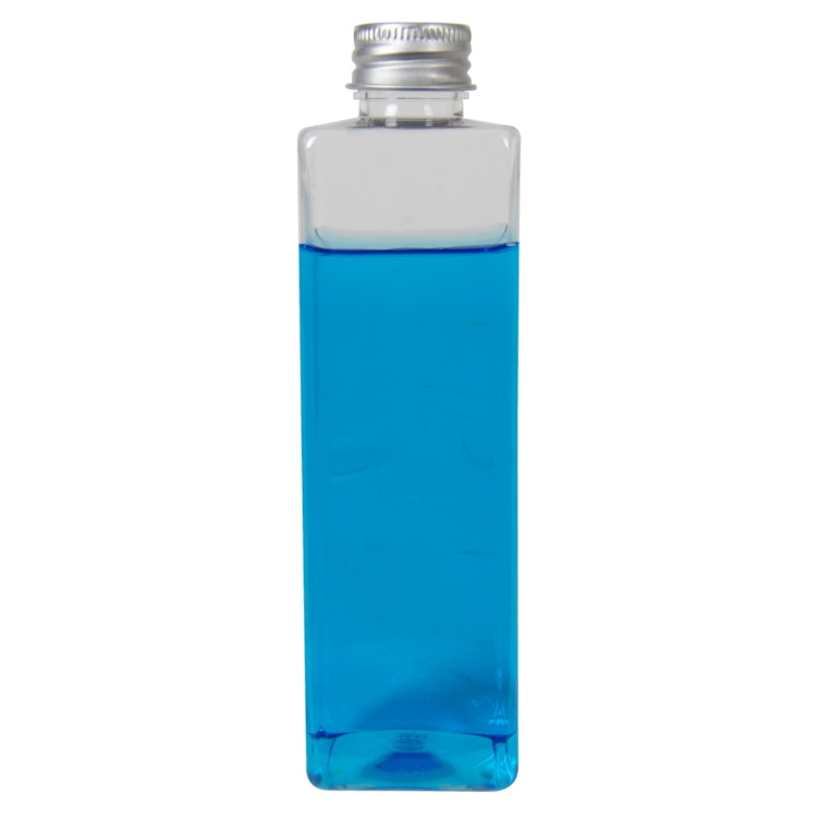 8 oz. Clear PET Square Bottle with 20/410 Brushed Silver Aluminum Cap with Foam Liner
