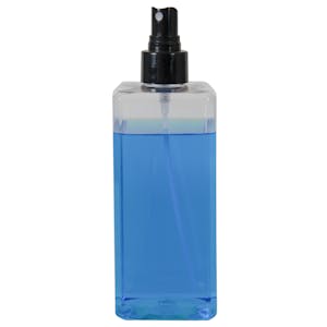 14 oz. Clear PET Square Bottle with 24/410 Smooth Black Fine Mist Finger Sprayer & 0.16mL Output
