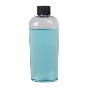 6 oz. Clear PET Cosmo High Clarity Oval Bottle with 24/410 Black Ribbed Cap with F217 Liner
