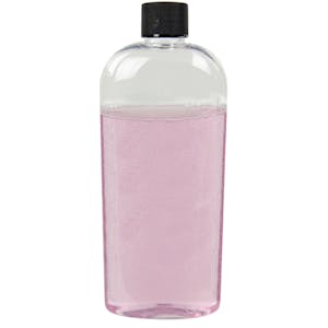 12 oz. Clear PET Cosmo High Clarity Oval Bottle with 24/410 Black Ribbed Cap with F217 Liner