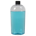 16 oz. Clear PET Cosmo High Clarity Oval Bottle with 24/410 Black Ribbed Cap with F217 Liner