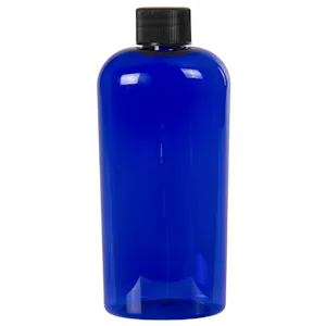 4 oz. Cobalt Blue PET Cosmo Oval Bottle with 20/410 Black Ribbed Cap with F217 Liner