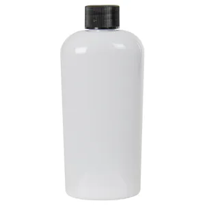 4 oz. White PET Cosmo Oval Bottle with 20/410 Black Ribbed Cap with F217 Liner