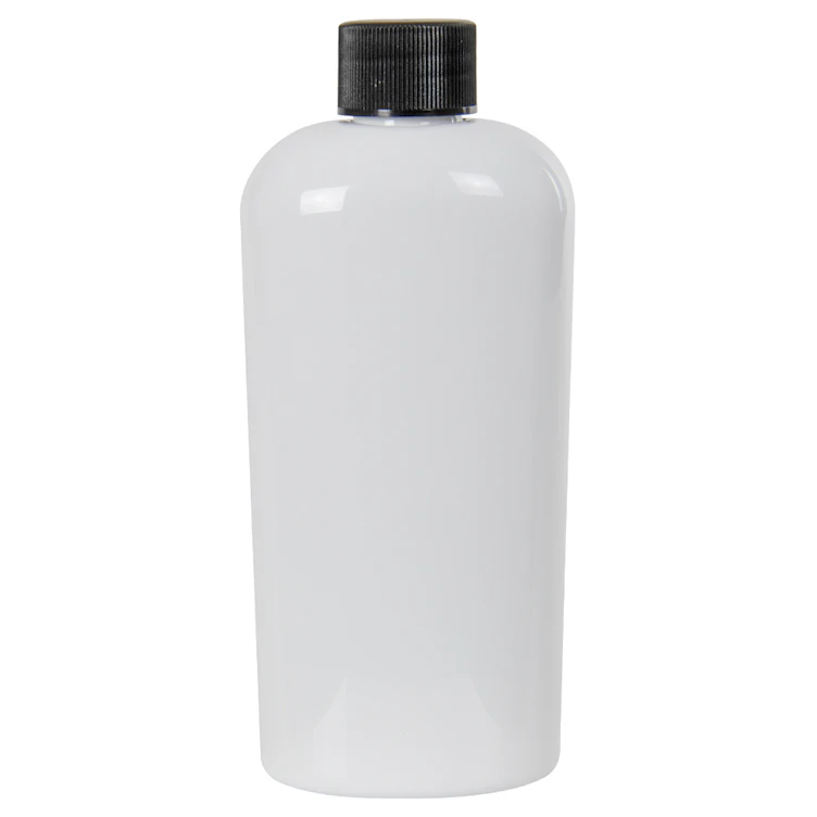 4 oz. White PET Cosmo Oval Bottle with 20/410 Black Ribbed Cap with F217 Liner