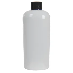 8 oz. White PET Cosmo Oval Bottle with 24/410 Black Ribbed Cap with F217 Liner
