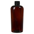 8.45 oz. Amber PET Vale High Clarity Oval Bottle with 24/410 Black Ribbed Cap with F217 Liner