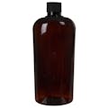 15.2 oz. Amber PET Vale High Clarity Oval Bottle with 28/410 Black Ribbed Cap with F217 Liner