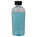 4 oz. Clear PET Cosmo High Clarity Oval Bottle with 20/410 Black Polypropylene Ribbed CRC Cap with F217 Liner