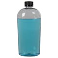 16 oz. Clear PET Cosmo High Clarity Oval Bottle with 24/400 Black Polypropylene Ribbed CRC Cap with F217 Liner