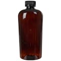 15.2 oz. Amber PET Vale High Clarity Oval Bottle with 24/410 Black Polypropylene Ribbed CRC Cap with F217 Liner