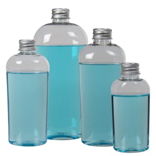 PET High Clarity Cosmo Oval Bottles with Aluminum Caps