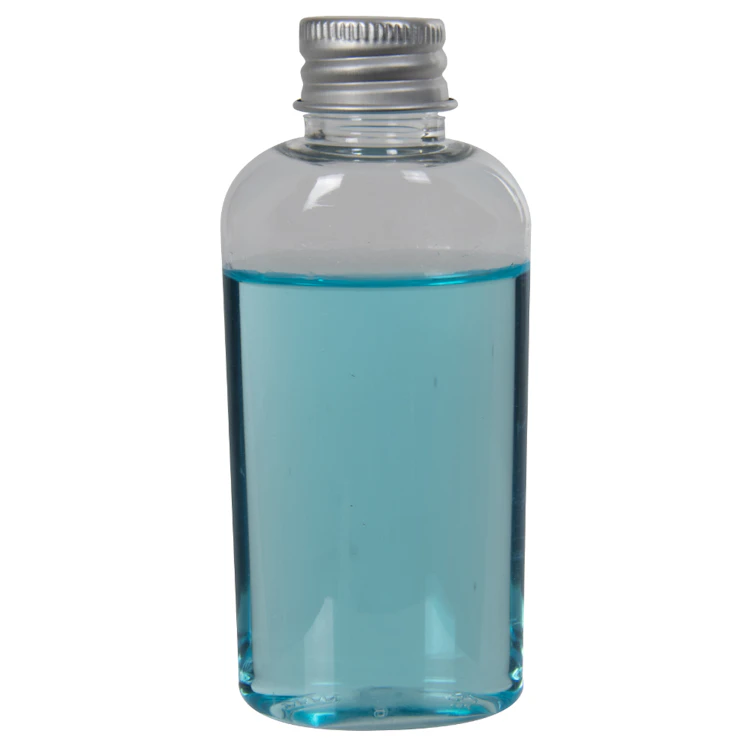 2 oz. Clear PET High Clarity Cosmo Oval Bottle with 20/410 Brushed Silver Aluminum Cap with Foam Liner