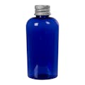 2 oz. Cobalt Blue PET Cosmo Oval Bottle with 20/410 Brushed Silver Aluminum Cap