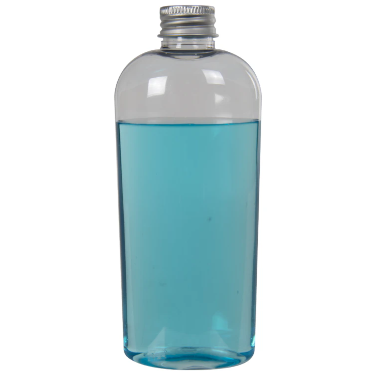 8 oz. Clear PET High Clarity Cosmo Oval Bottle with 24/410 Brushed Silver Aluminum Cap with Foam Liner