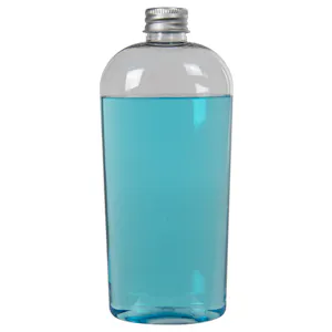 12 oz. Clear PET High Clarity Cosmo Oval Bottle with 24/410 Brushed Silver Aluminum Cap with Foam Liner