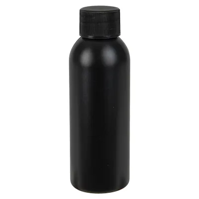 2 oz. Black HDPE Cosmo Bottle with 20/410 Black Ribbed Cap with F217 Liner