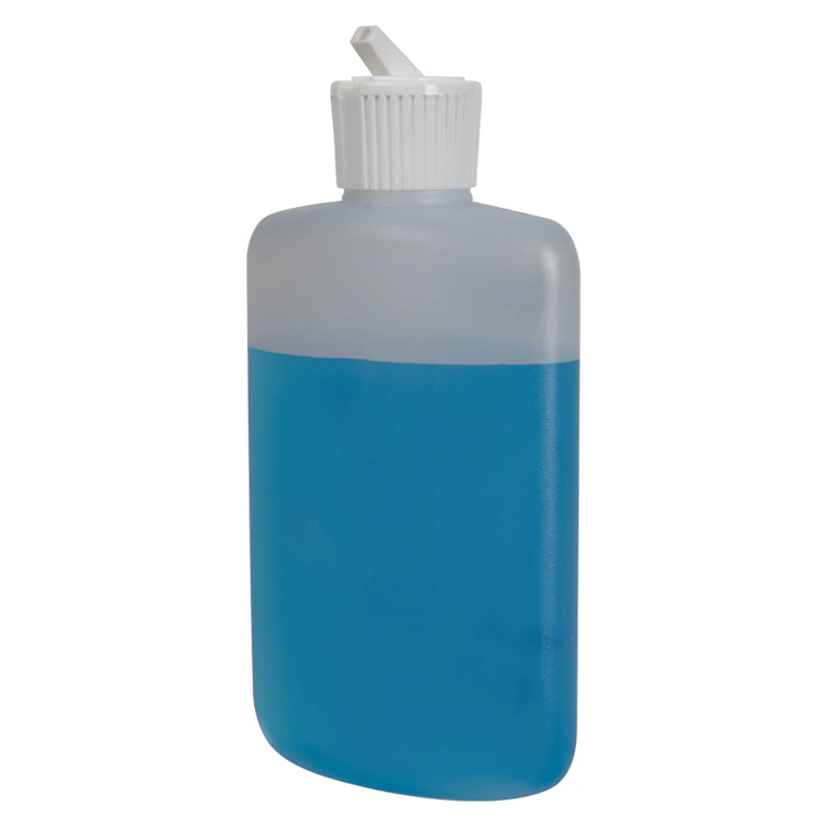 4 oz. Natural HDPE Oval Bottle with 24/410 White Ribbed Flip-Top Dispensing Cap