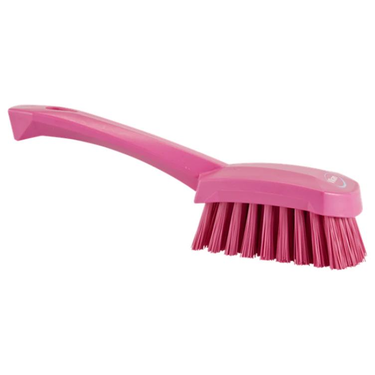Pink Polypropylene Vikan® Hand Brush with Stiff Polyester Bristles & Short Handle