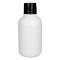 16 oz. White HDPE Boston Round Buttress Bottle with 38/430 Black Ribbed Unlined Buttress Cap