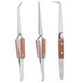 6-1/2" Self-Closing Stainless Steel Insulated Soldering Tweezers - 3-Piece Set (Straight, Bent & Curved)