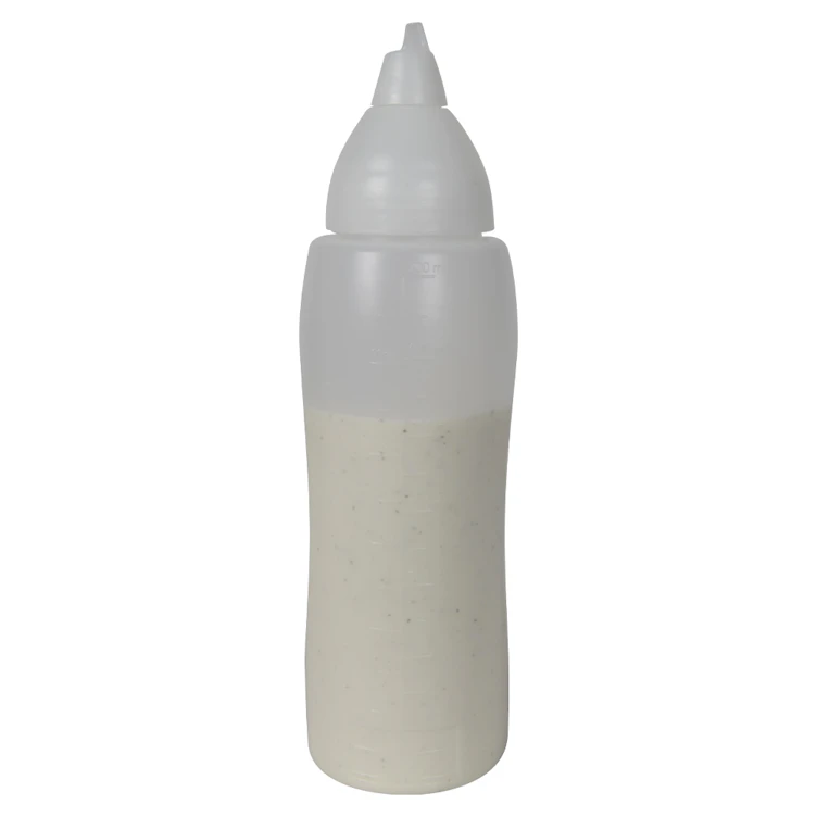 26 oz. Natural LDPE Round Wide Mouth Squeeze Sauce Bottle with 53mm White HDPE Anti-Drip Cap