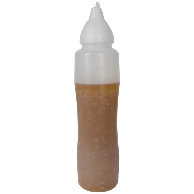 34 oz. Natural LDPE Round Wide Mouth Squeeze Sauce Bottle with 53mm White HDPE Anti-Drip Cap