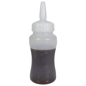 12 oz. Natural LDPE Round Wide Mouth Squeeze Sauce Bottle with 53mm White HDPE Precise Dispensing Nozzle Cap