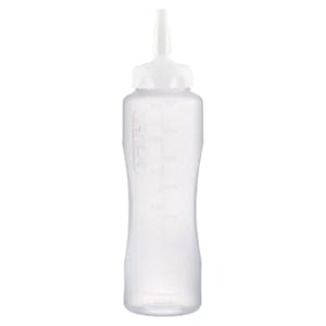 26 oz. Natural LDPE Round Wide Mouth Squeeze Sauce Bottle with 53mm White HDPE Precise Dispensing Nozzle Cap