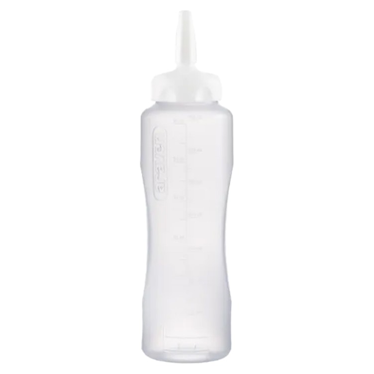 26 oz. Natural LDPE Round Wide Mouth Squeeze Sauce Bottle with 53mm White HDPE Precise Dispensing Nozzle Cap