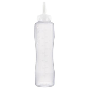 34 oz. Natural LDPE Round Wide Mouth Squeeze Sauce Bottle with 53mm White HDPE Precise Dispensing Nozzle Cap