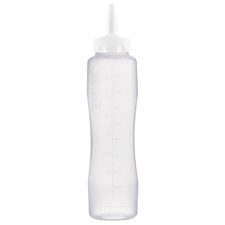 34 oz. Natural LDPE Round Wide Mouth Squeeze Sauce Bottle with 53mm White HDPE Precise Dispensing Nozzle Cap
